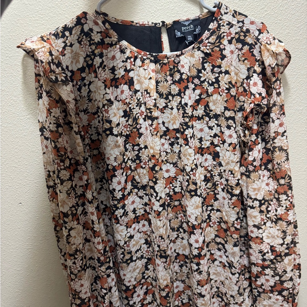 Blu Pepper Black and Orange Floral Blouse